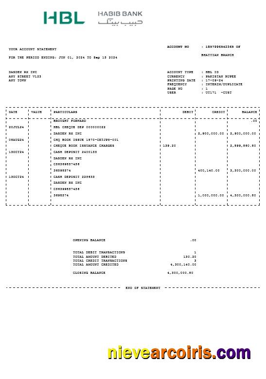 PAKISTAN HBL business utility bill
